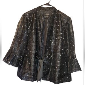 R&M Richards Glitter Metallic Tie-Front Jacket - Black, 22W Plus Size
